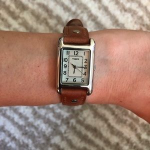 [Timex] Brown Leather Strap Stainless Steel Watch